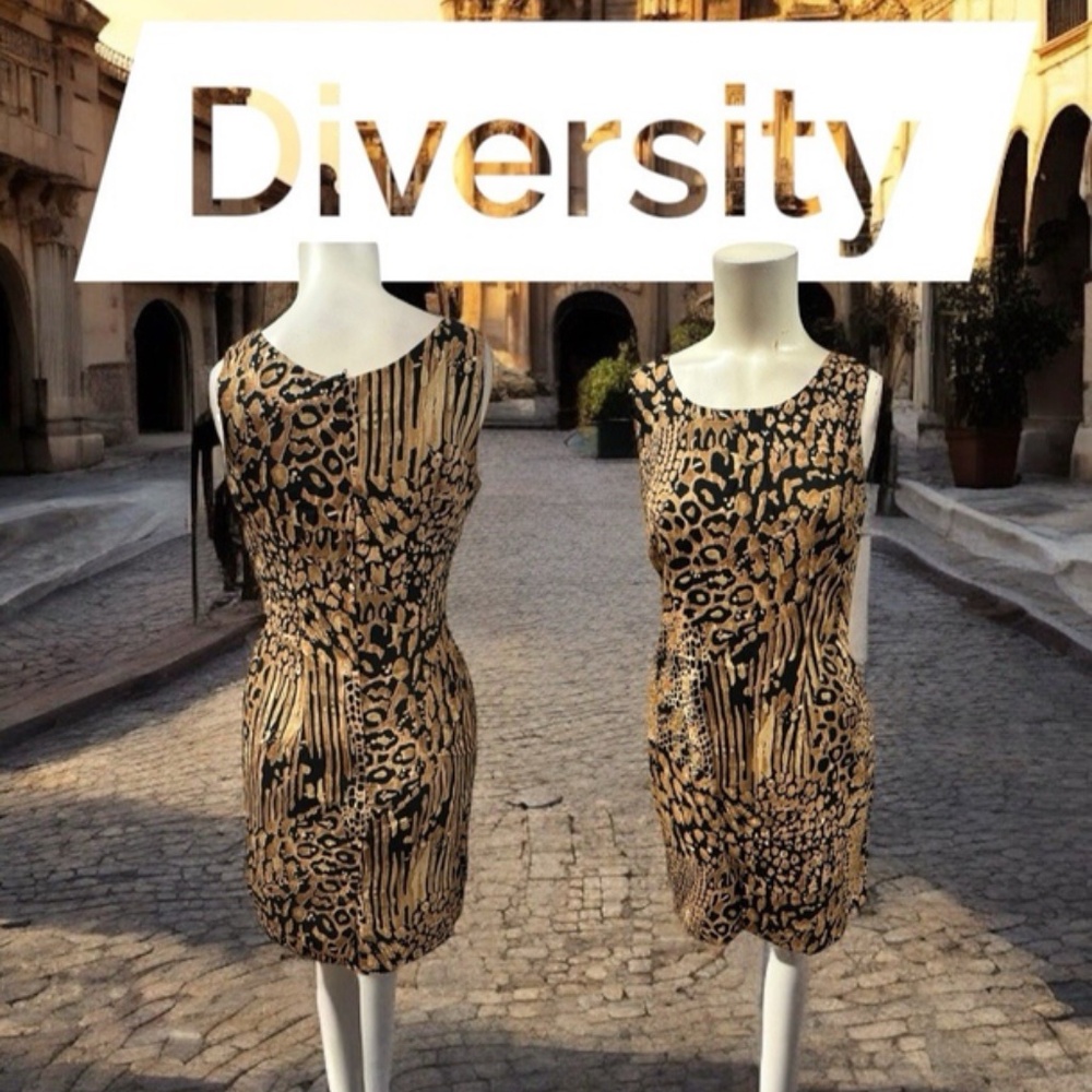 Byer Studio,Woman,Dress,Animal print,Brown-Black,Sz 8,Rayon,Zip,Made in USA.!